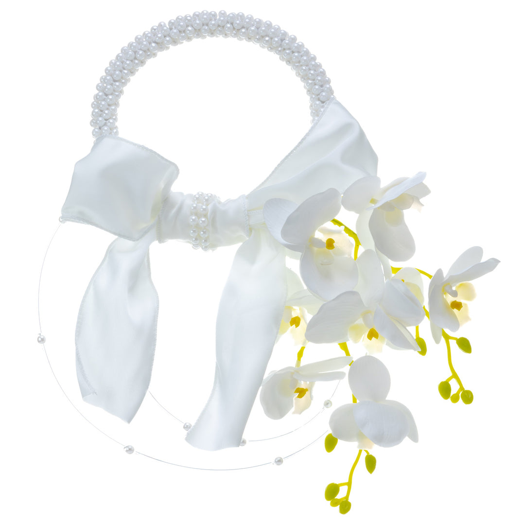 Brautstrauß mit Perlenring und Orchideen