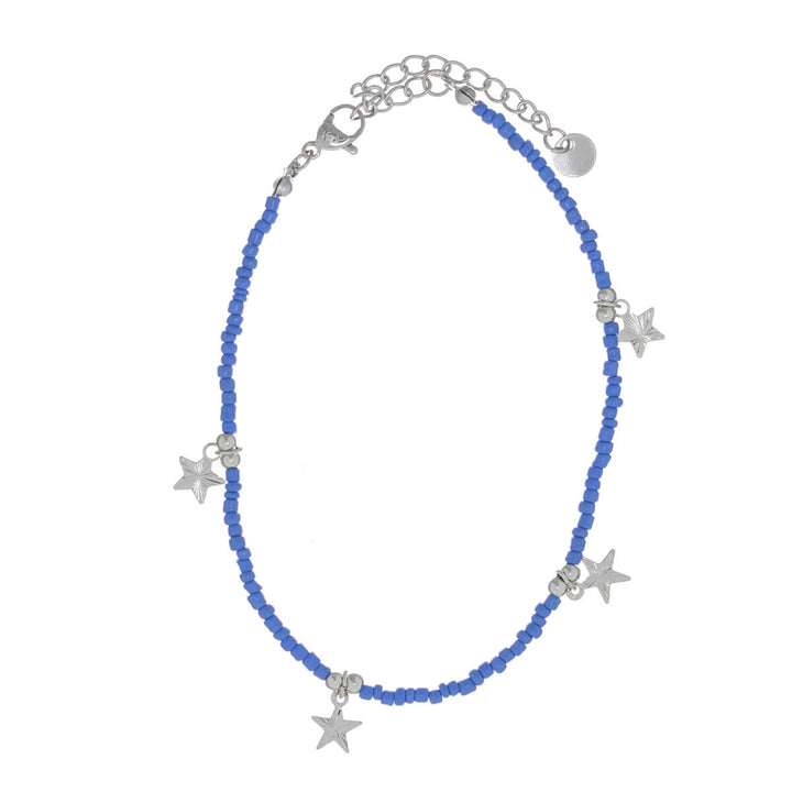 Coloured pearl ankle chain necklace with star pendants