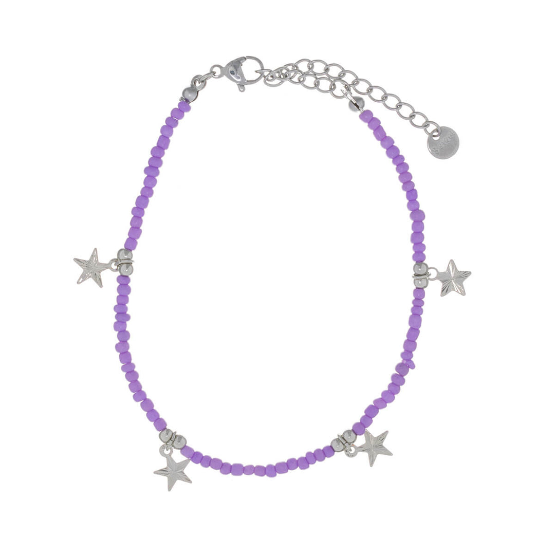 Coloured pearl ankle chain necklace with star pendants