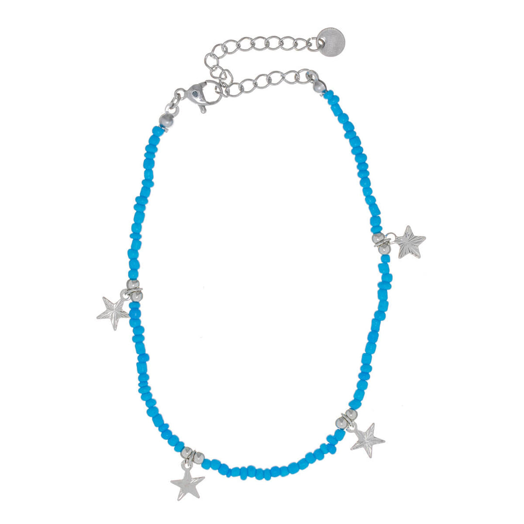 Coloured pearl ankle chain necklace with star pendants