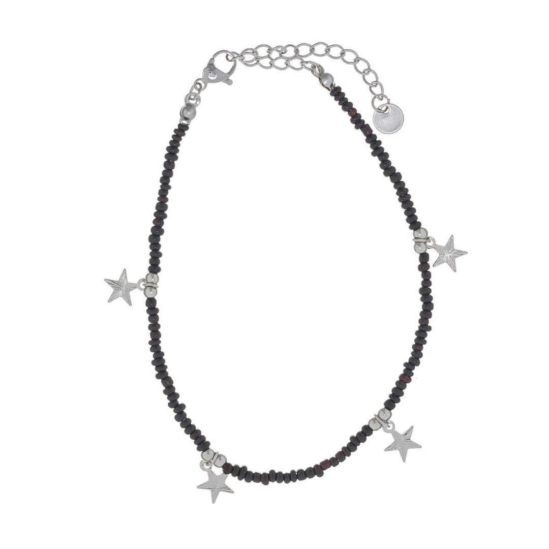 Coloured pearl ankle chain necklace with star pendants