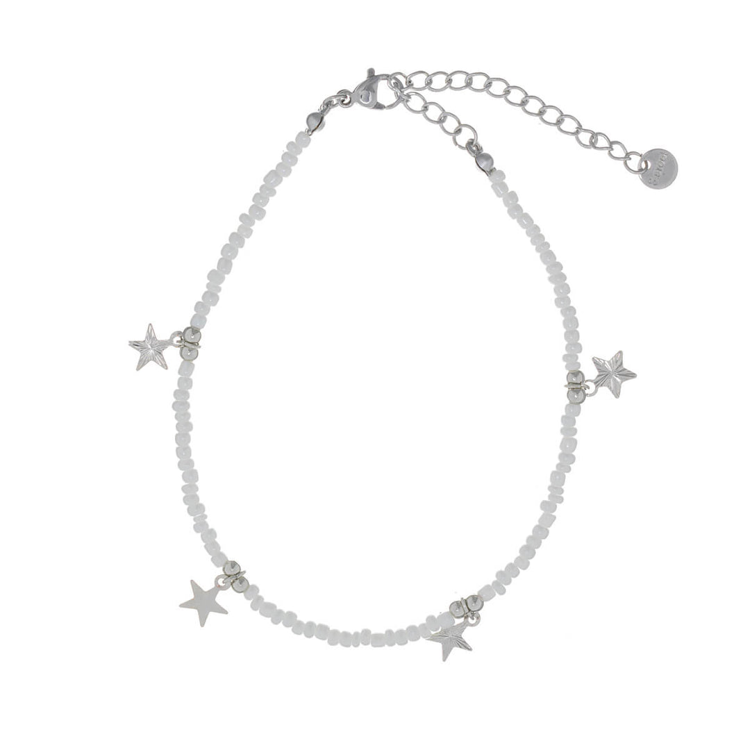 Coloured pearl ankle chain necklace with star pendants