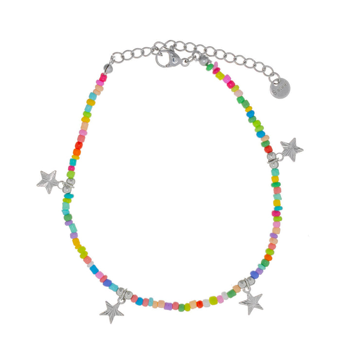 Coloured pearl ankle chain necklace with star pendants