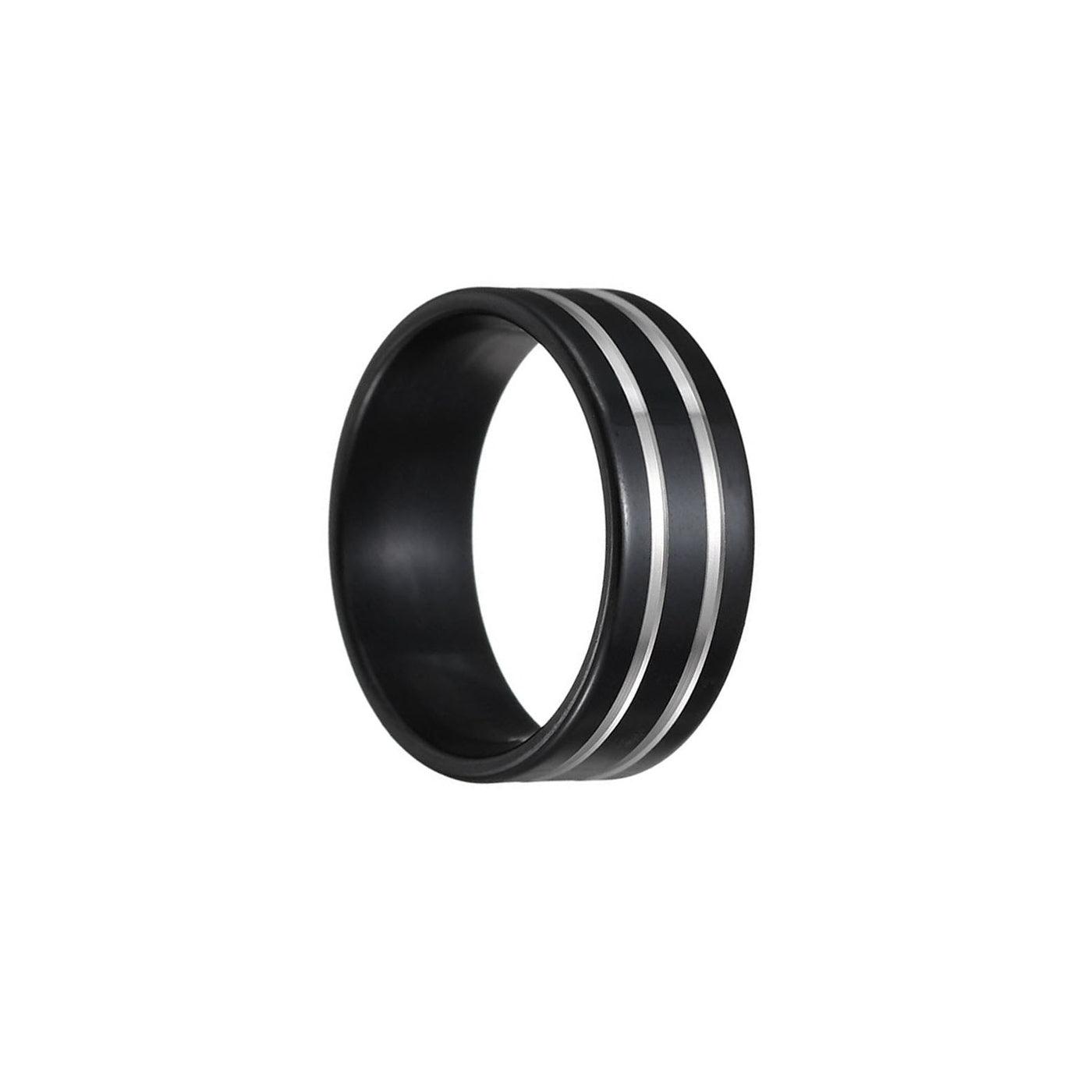 Black striped steel ring 8mm