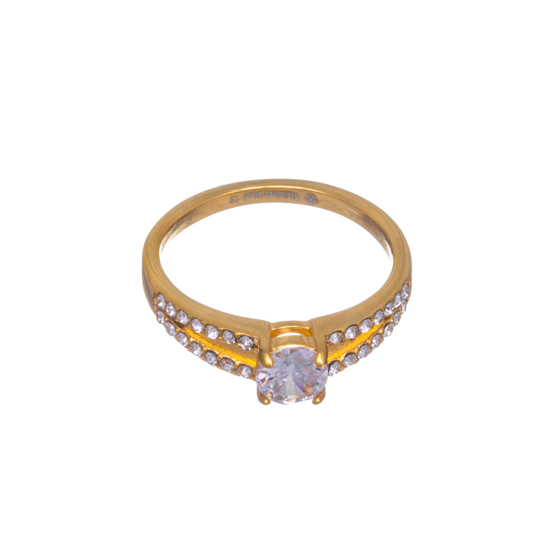 Double prong zirconia ring steel ring (Gold plated steel 316L)