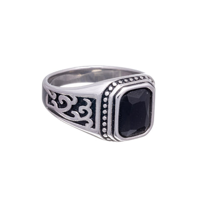 Black stone heel ring with textured ring (Steel 316L)