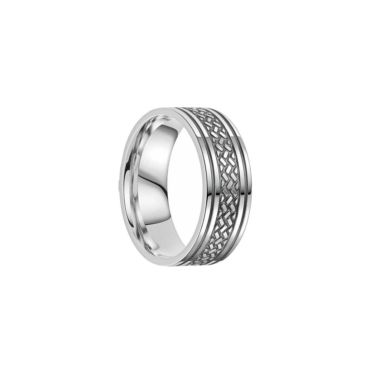 Patterned shiny steel ring 8mm