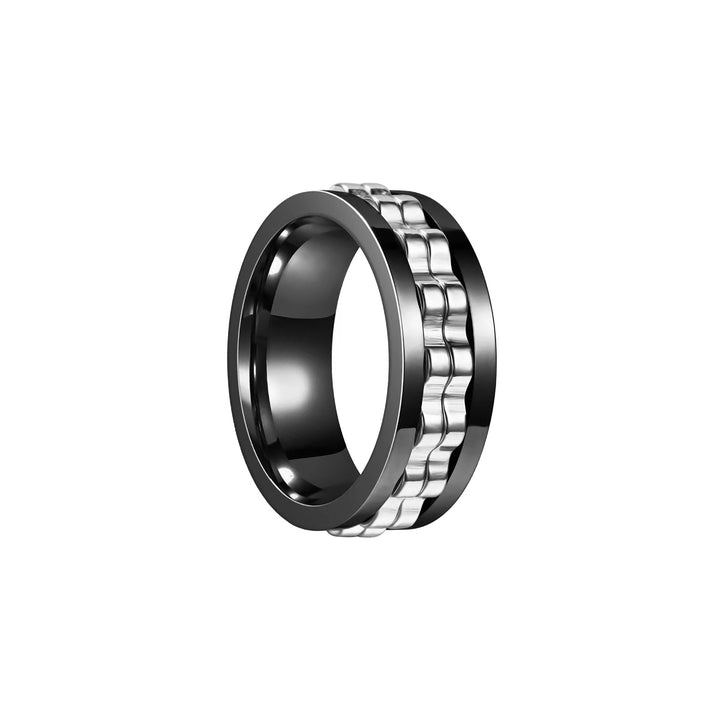 Drehbarer Zahnkranz schwarz-silberner Anti-Stress-Ring (Stahl 316L)