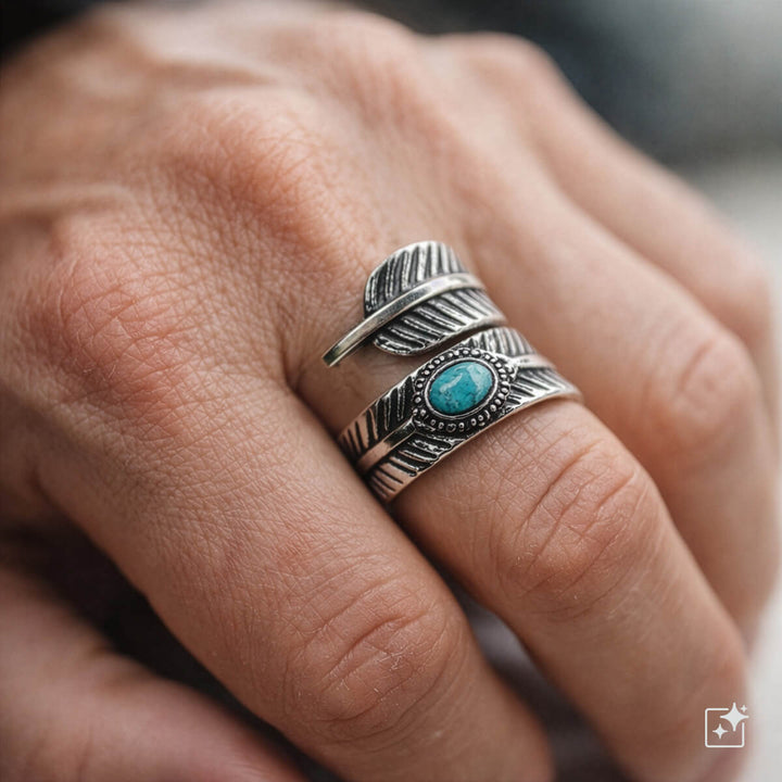 Rotating clasp ring with turquoise stone (Steel 316L)