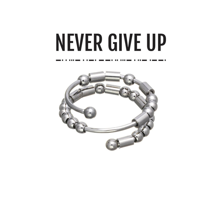 NEVER GIVE UP morse code anti-stress ring (Steel 316L)