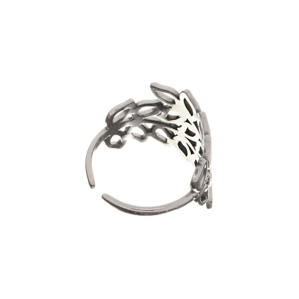 Wide adjustable ring with vine pattern (Steel 316L)