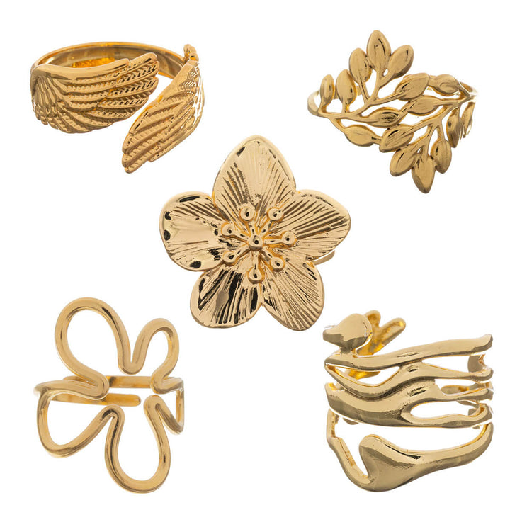 Justerbar ring i guld (316L stål) 5-delars set