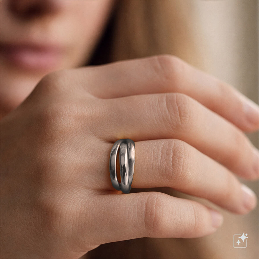 Kolmirenkainen stressisormus – pyöriteltävä fidget sormus (Teräs 316L)