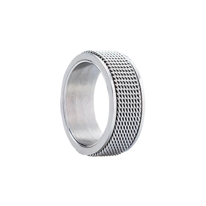 Silberfarbener Anti-Stress-Ring mit geriffelter Oberfläche (Edelstahl 316L)