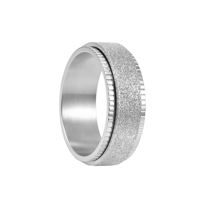 Funkelnder, silberfarbener Anti-Stress-Ring mit verzierten Rändern (Edelstahl 316L)