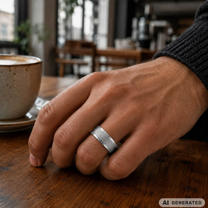 Funkelnder, silberfarbener Anti-Stress-Ring mit verzierten Rändern (Edelstahl 316L)