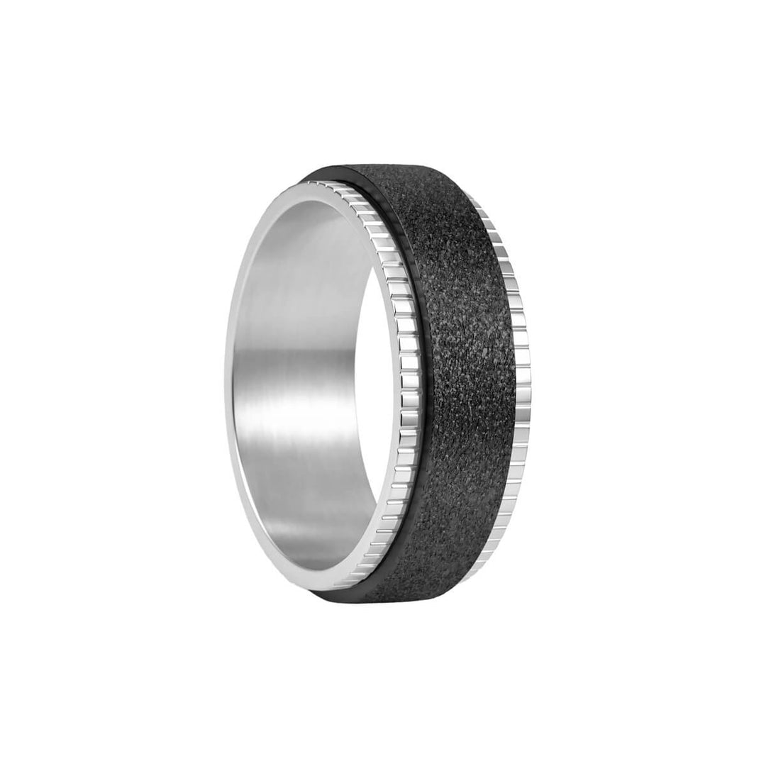 Glitzernder schwarzer Anti-Stress-Ring mit verzierten Rändern (Edelstahl 316L)