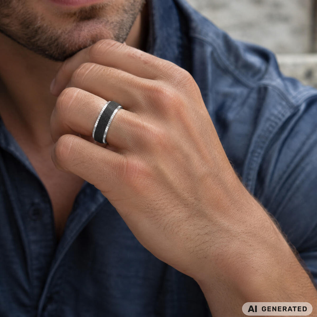 Glitzernder schwarzer Anti-Stress-Ring mit verzierten Rändern (Edelstahl 316L)