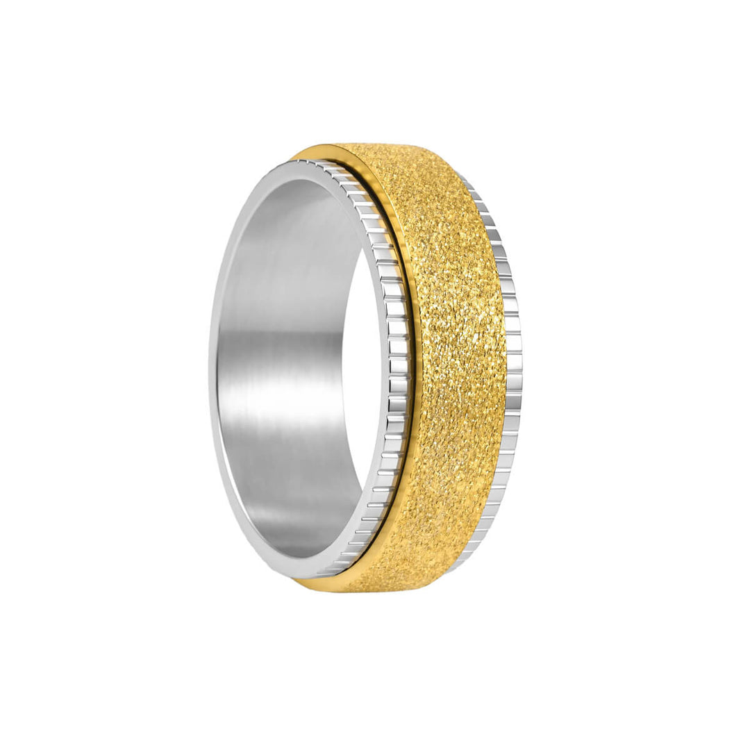 Funkelnder goldfarbener Anti-Stress-Ring mit verzierten Rändern (Edelstahl 316L)