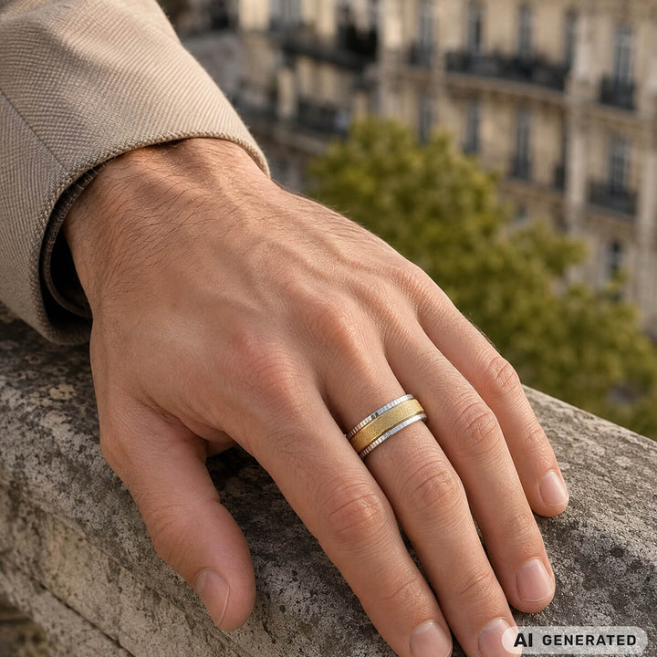 Funkelnder goldfarbener Anti-Stress-Ring mit verzierten Rändern (Edelstahl 316L)