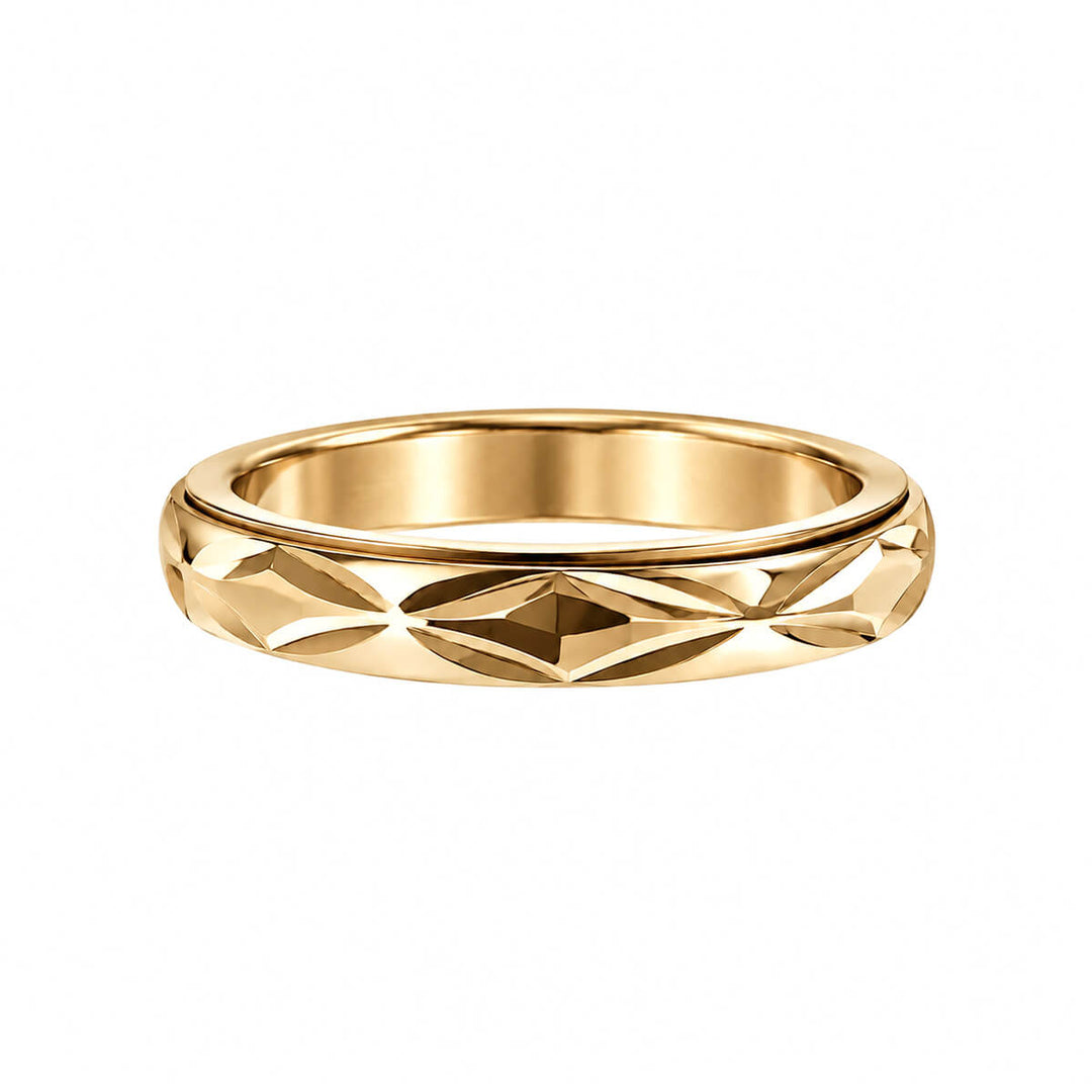 Goldener, facettierter, drehbarer Anti-Stress-Ring, 4 mm (18 K PVD-beschichteter Edelstahl 316L)
