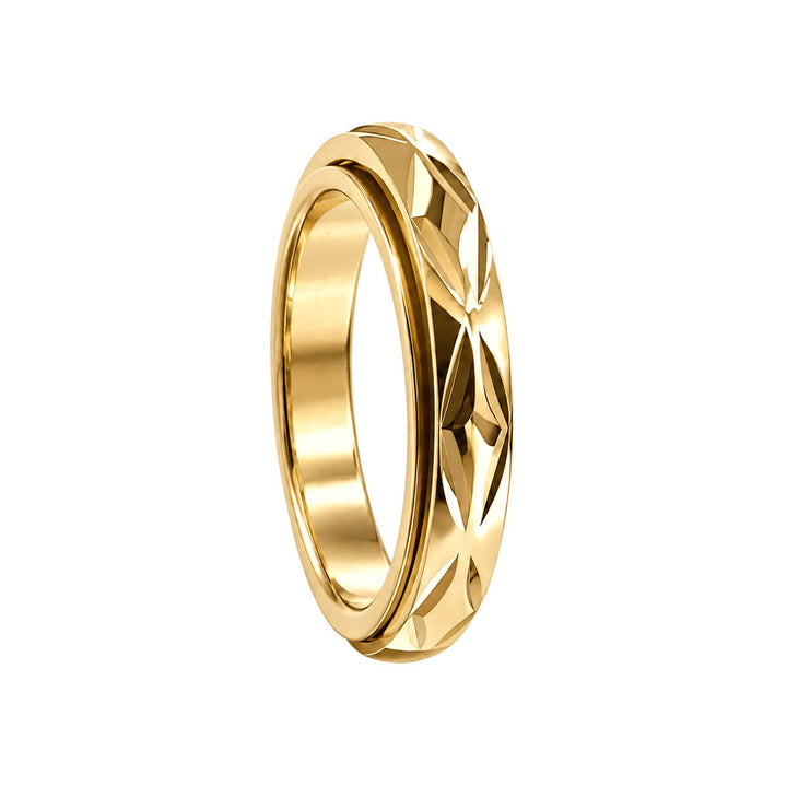 Goldener, facettierter, drehbarer Anti-Stress-Ring, 4 mm (18 K PVD-beschichteter Edelstahl 316L)