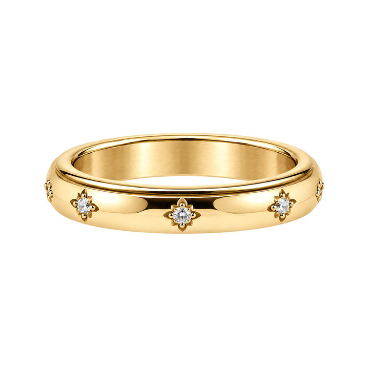 Roterande antistressring med guld- och zirkonia-dekor, 4 mm (18K PVD-behandlat 316L-stål)