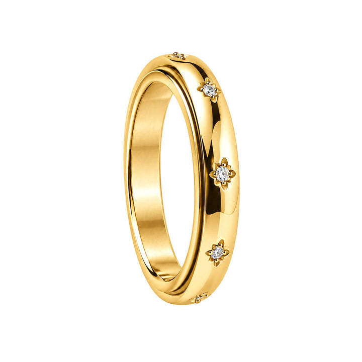 Roterande antistressring med guld- och zirkonia-dekor, 4 mm (18K PVD-behandlat 316L-stål)