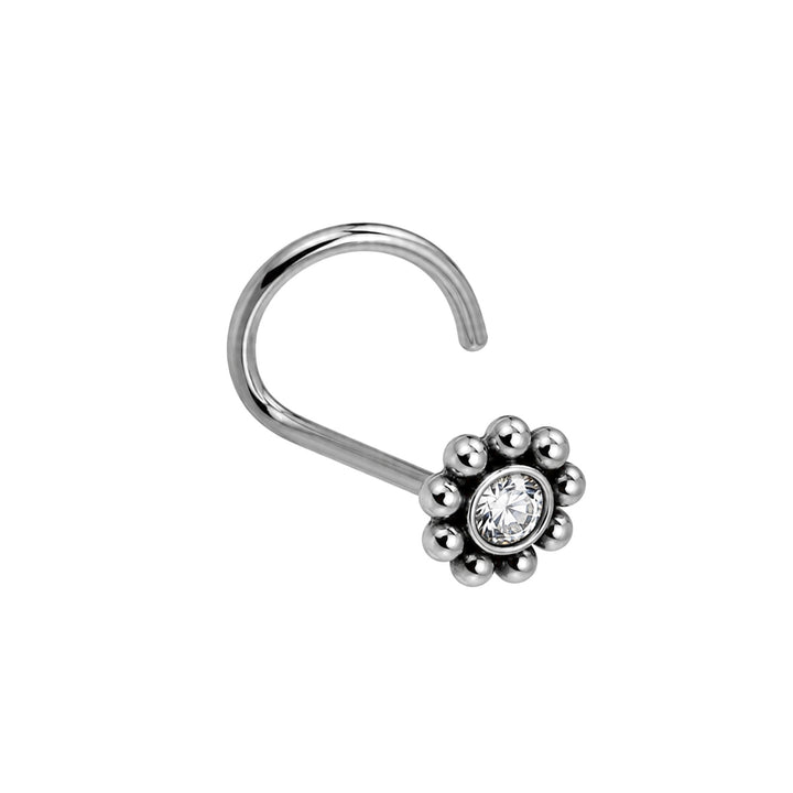 Zirkonia nenäkoru titaanihelmi reunuksella spiraali 0.8mm (Titaani G23)