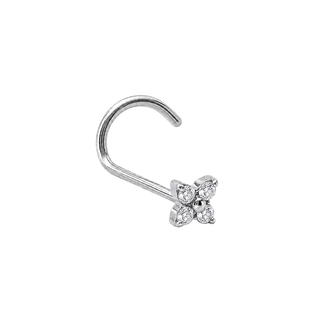 Kleiner Nasenring mit vier Zirkonia-Steinen, spiralförmig, 0,8 mm (Titan G23)