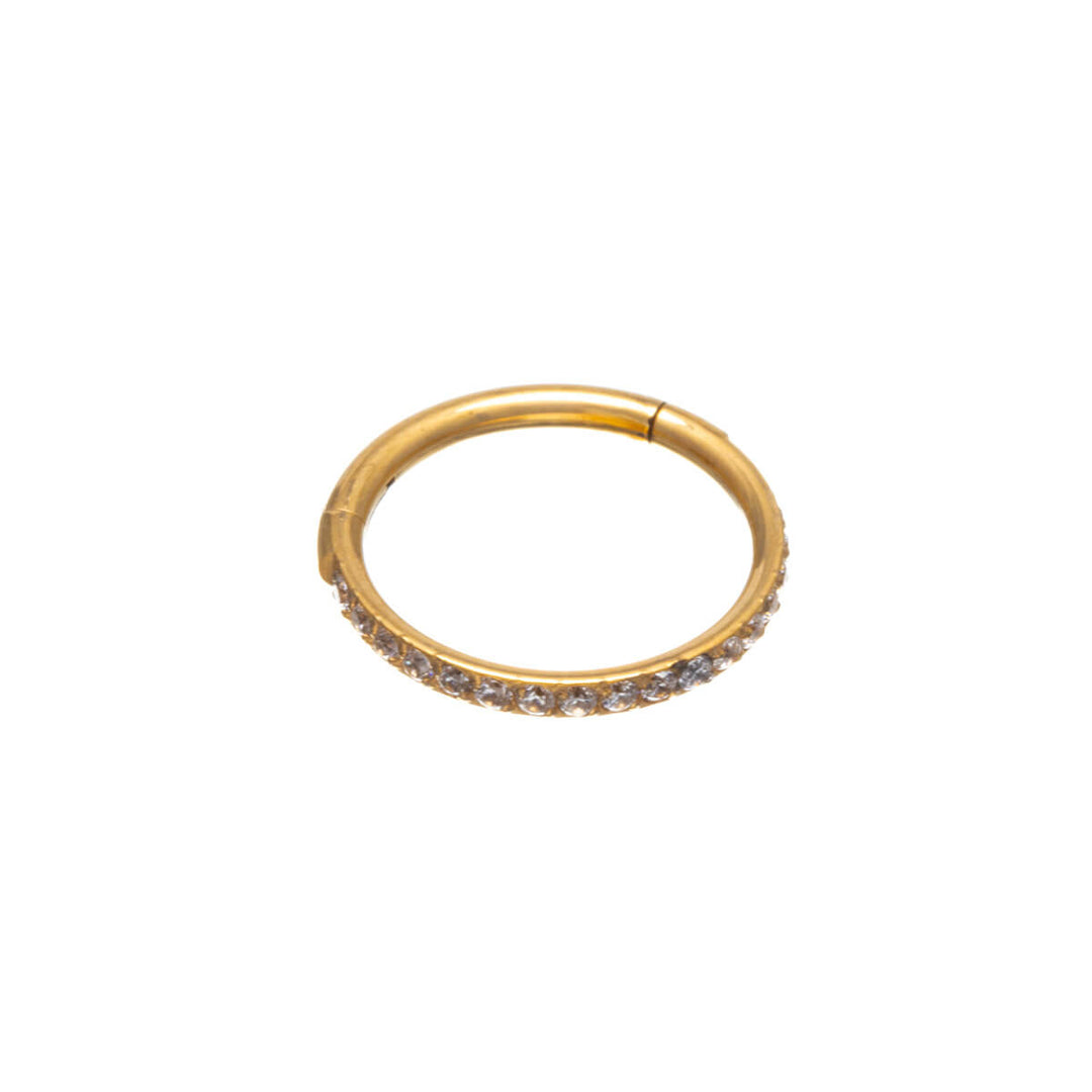 Gold plated segment ring CZ with pebble clicker 1.0mm (PVD Titanium G23)