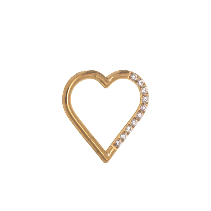 Gold plated zirconia heart clicker hinged ring 1.2mm (PVD Titanium G23)