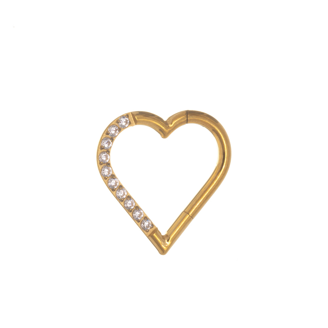 Gold plated zirconia heart clicker hinged ring 1.2mm (PVD Titanium G23)