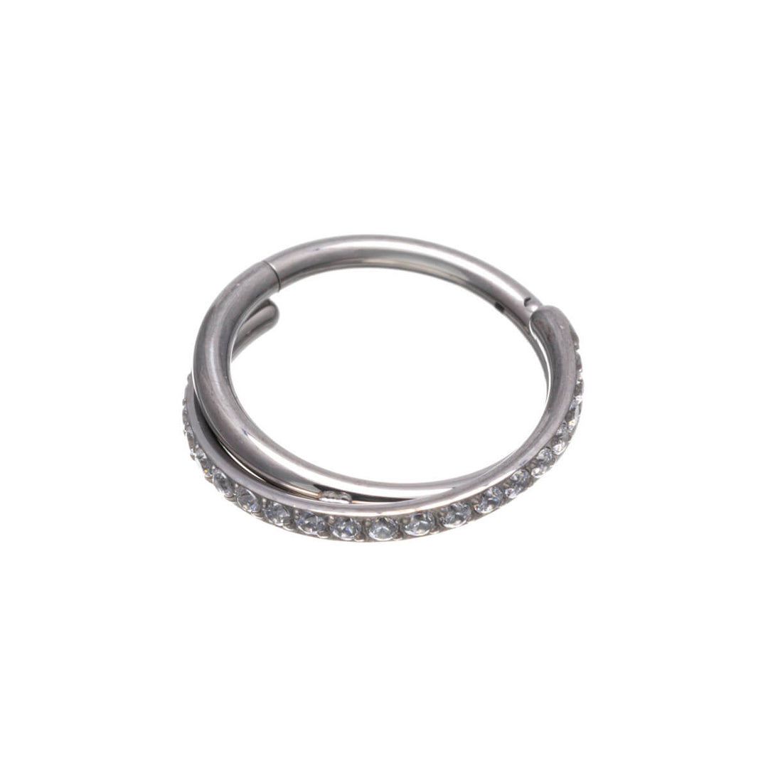 Gedrehter Zirkonia-Klicker-Piercing-Ring 1,2mm (Titan G23)