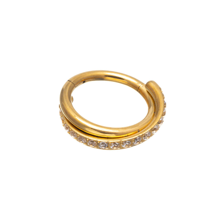 Gedrehter Zirkonia-Klicker Gold-Piercing-Ring 1,2mm (Titan G23)