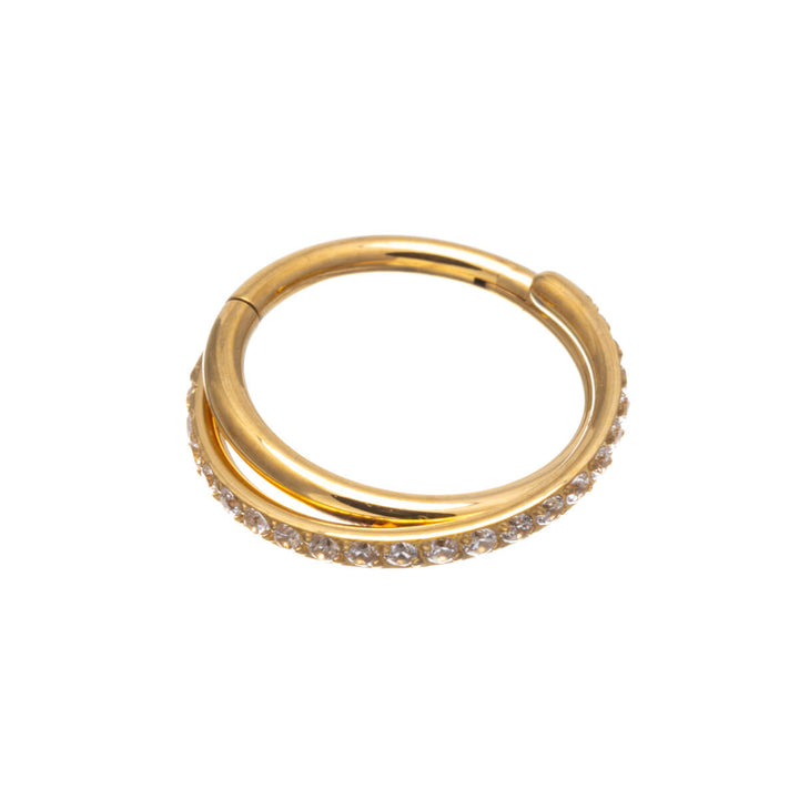 Gedrehter Zirkonia-Klicker Gold-Piercing-Ring 1,2mm (Titan G23)