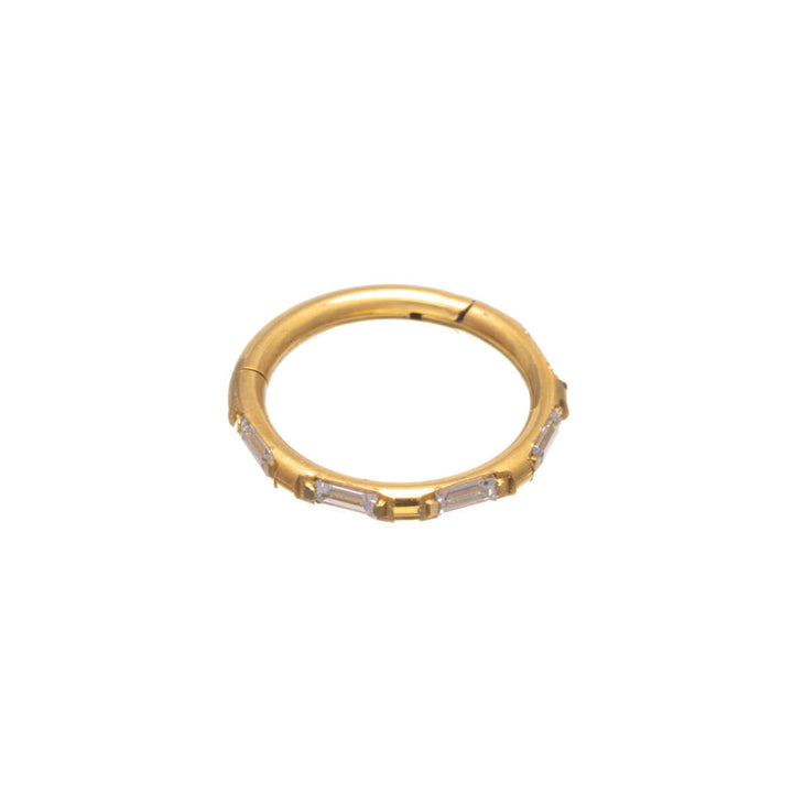 Zirkonia Klicker quadratische Steine Gold Piercing Ring 1,2mm (PVD Titanium G23)