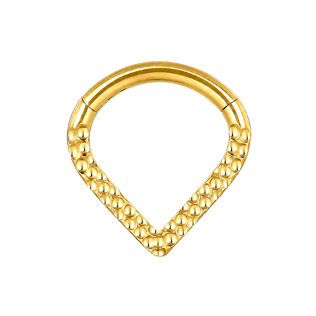 Goldener V-förmiger Clicker-Ring mit gemusterter Oberfläche, 1,2 mm (PVD Titan G23)