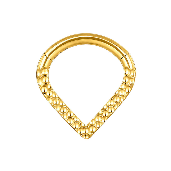 Goldener V-förmiger Clicker-Ring mit gemusterter Oberfläche, 1,2 mm (PVD Titan G23)