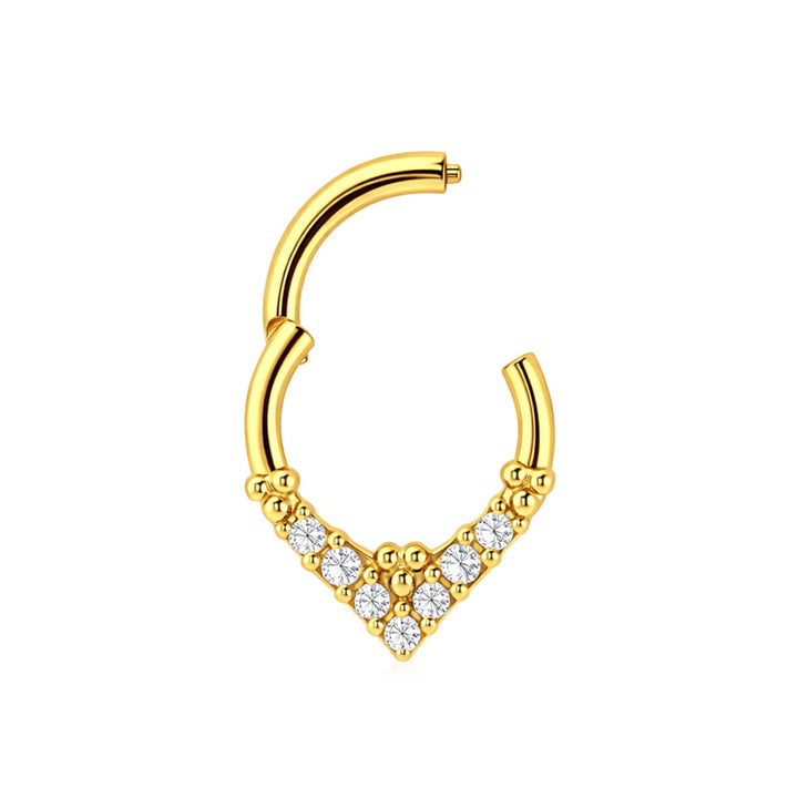 Kultainen V-mallinen zirkonia clicker rengas 1.2mm (Kirurginteräs 316L)