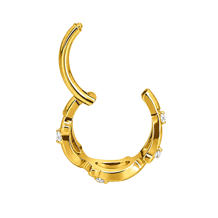 Vridbar zirkonia-clicker i guldfärgat titan, piercingring 1,2 mm (PVD-behandlat titan G23)