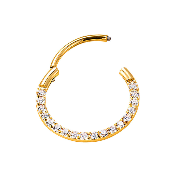 Goldener Piercingring mit Scharnier und Zirkonia-Clicker, 0,8 mm (PVD-beschichtetes Titan G23)
