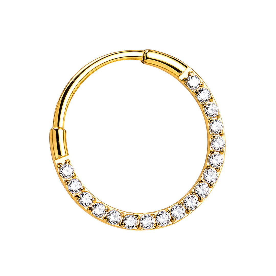 Goldener Piercingring mit Scharnier und Zirkonia-Clicker, 0,8 mm (PVD-beschichtetes Titan G23)