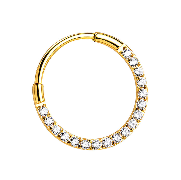 Goldener Piercingring mit Scharnier und Zirkonia-Clicker, 0,8 mm (PVD-beschichtetes Titan G23)