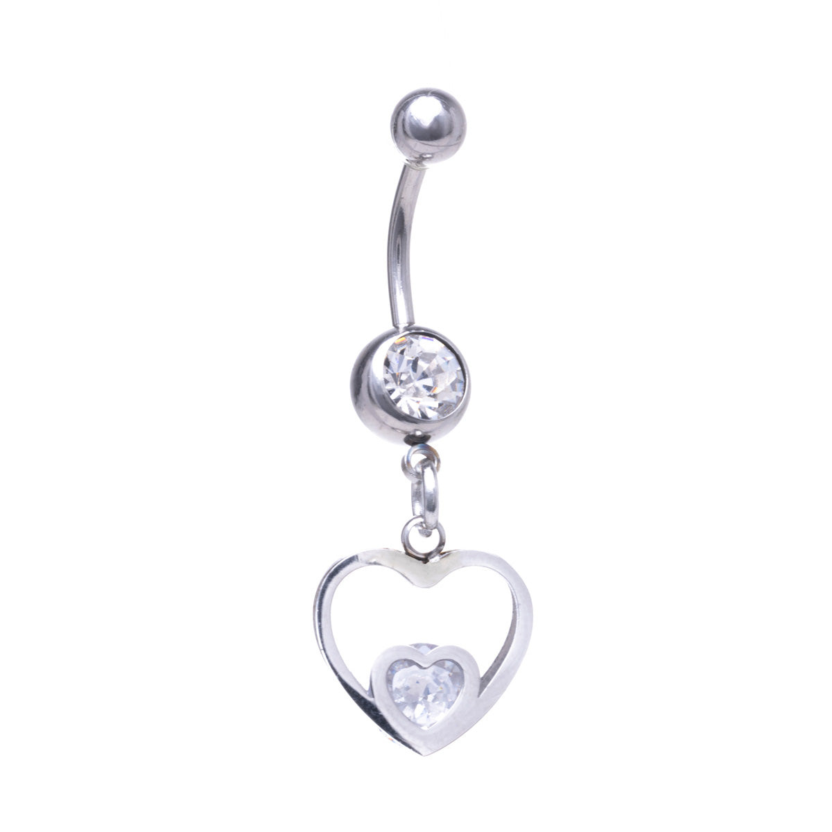 Zirconia heart pendant with button earring (Steel 316L 100%)
