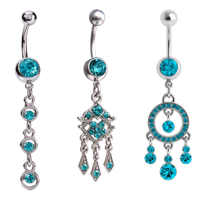 Stone pendants Belly piercings 3 pcs turquoise set 1.6 mm (steel 316L)