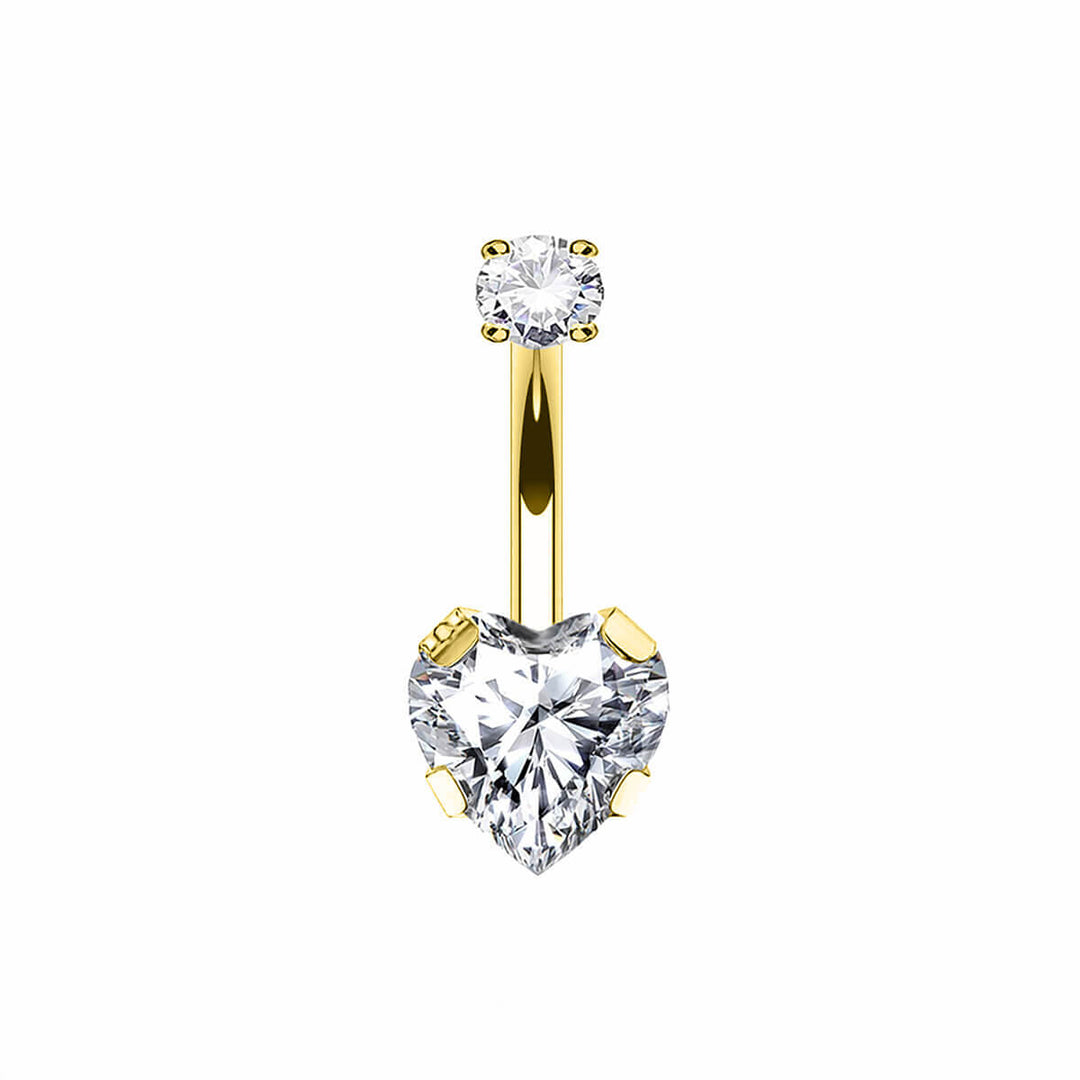 Gold plated zirconia heart button earring (PVD Titanium G23)