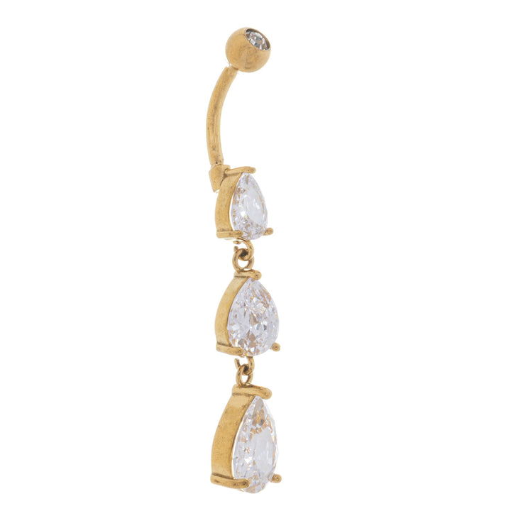 Three drop zirconia stones hanging from a belly button (Steel 316L)