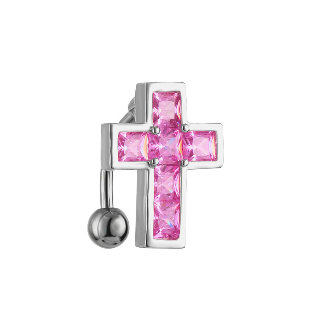 Zirkonia Kreuz Bauchnabelkette oben 1,6 mm (Stahl 316L)