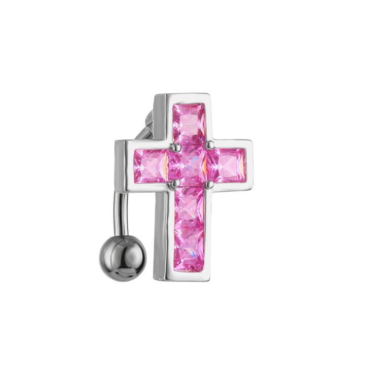 Zirkonia Kreuz Bauchnabelkette oben 1,6 mm (Stahl 316L)